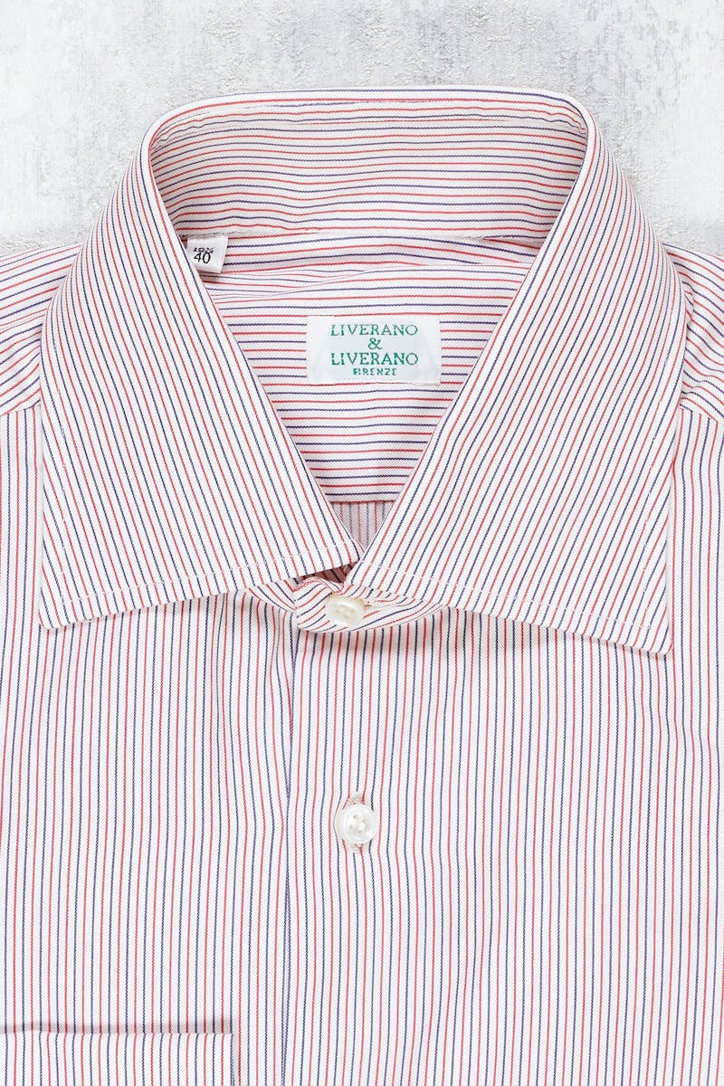 Liverano & Liverano White with Red/Blue Stripe Cotton Shirt