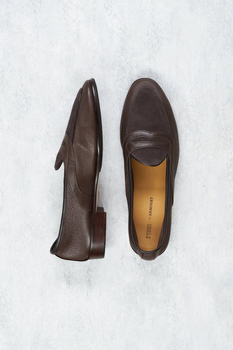 Baudoin & Lange Sagan Lamb Nappa Dark Brown With Bark Grey Suede Penny Loafers