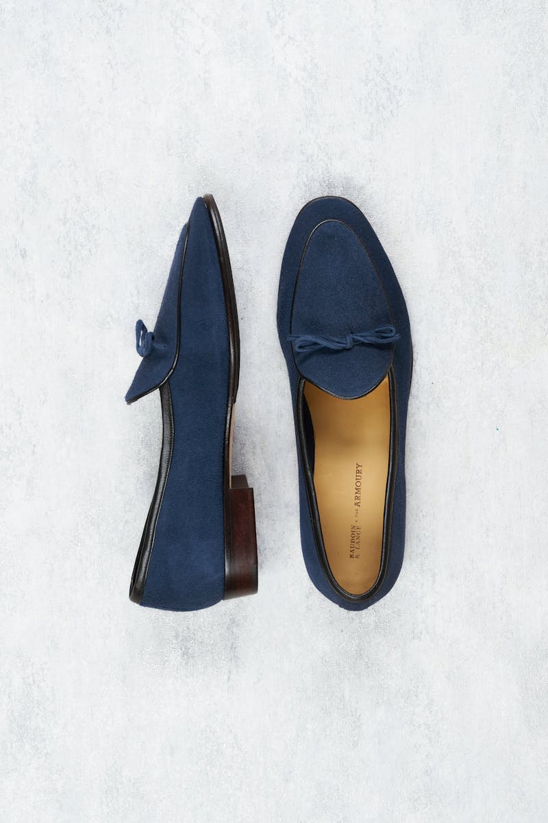Baudoin & Lange Indigo Sagan Lamb Suede String Loafers