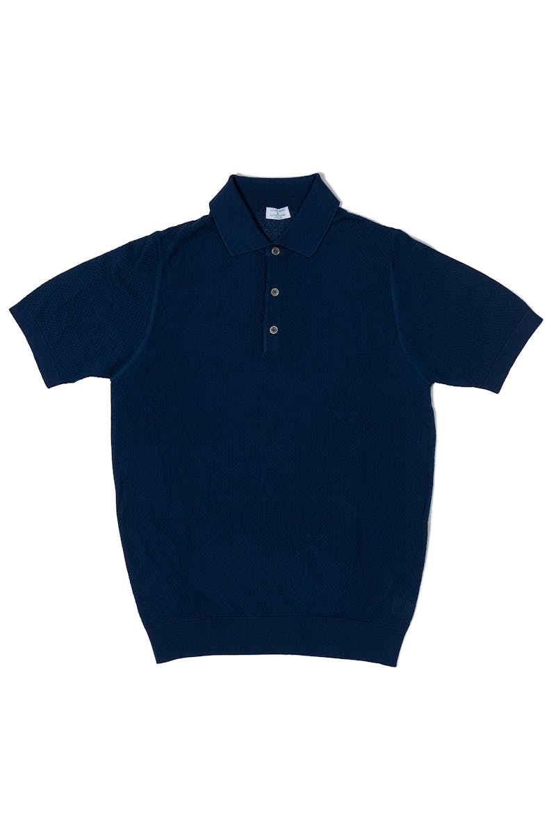 Liverano Blue Cotton Short Sleeve Spread Collar Polo