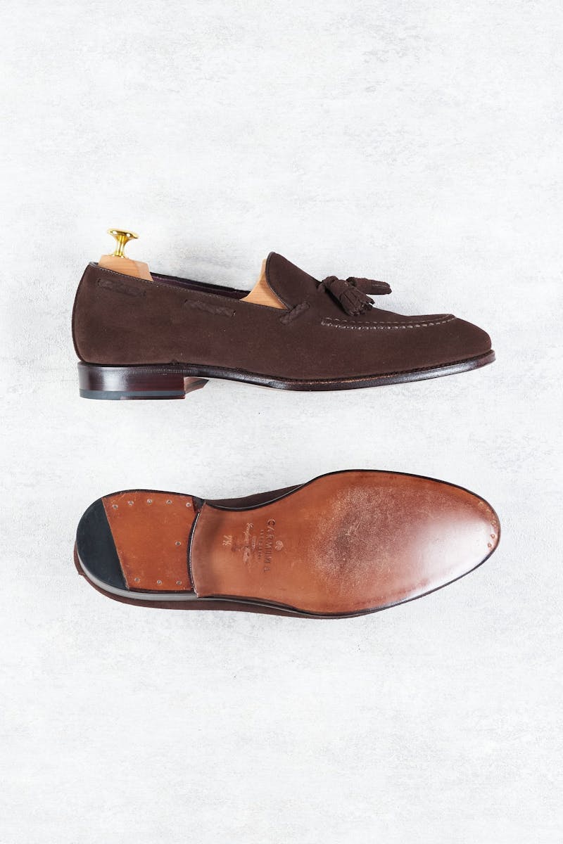Carmina Uetam 80371 Dark Brown Suede Braided Tassel Loafers