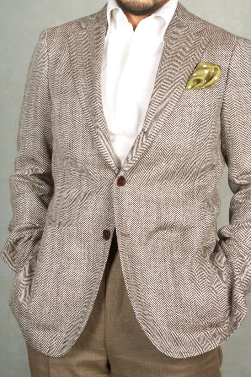 Ring Jacket 269F Brown Wool/Silk/Linen Herringbone Sport Coat