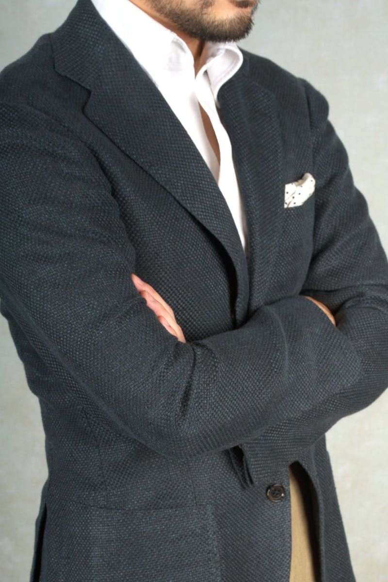 Ring Jacket Meister 254HF Grey Green Linen/Wool/Silk Weave Sport Coat