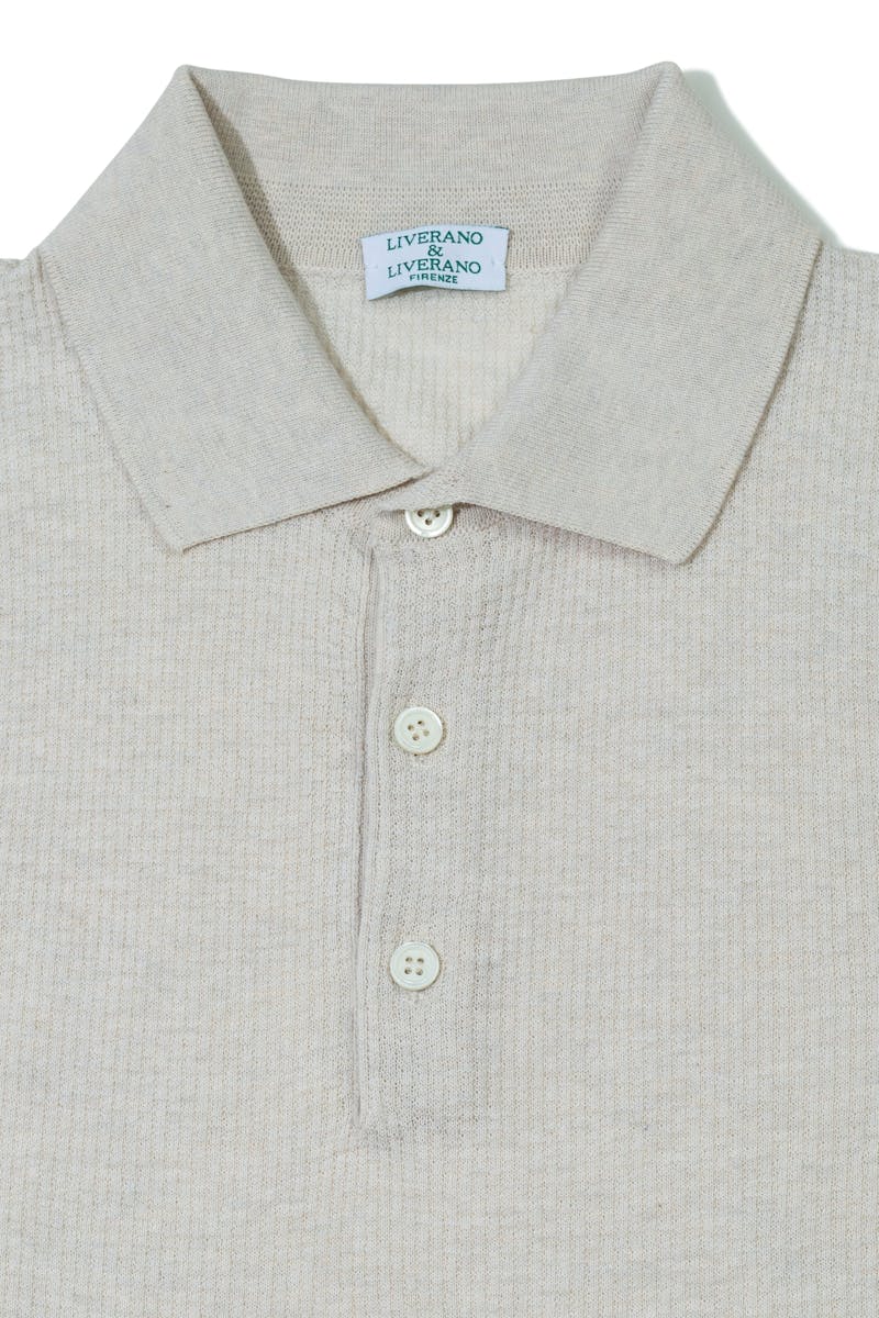 Liverano Ecru Cotton Short Sleeve Spread Collar Polo
