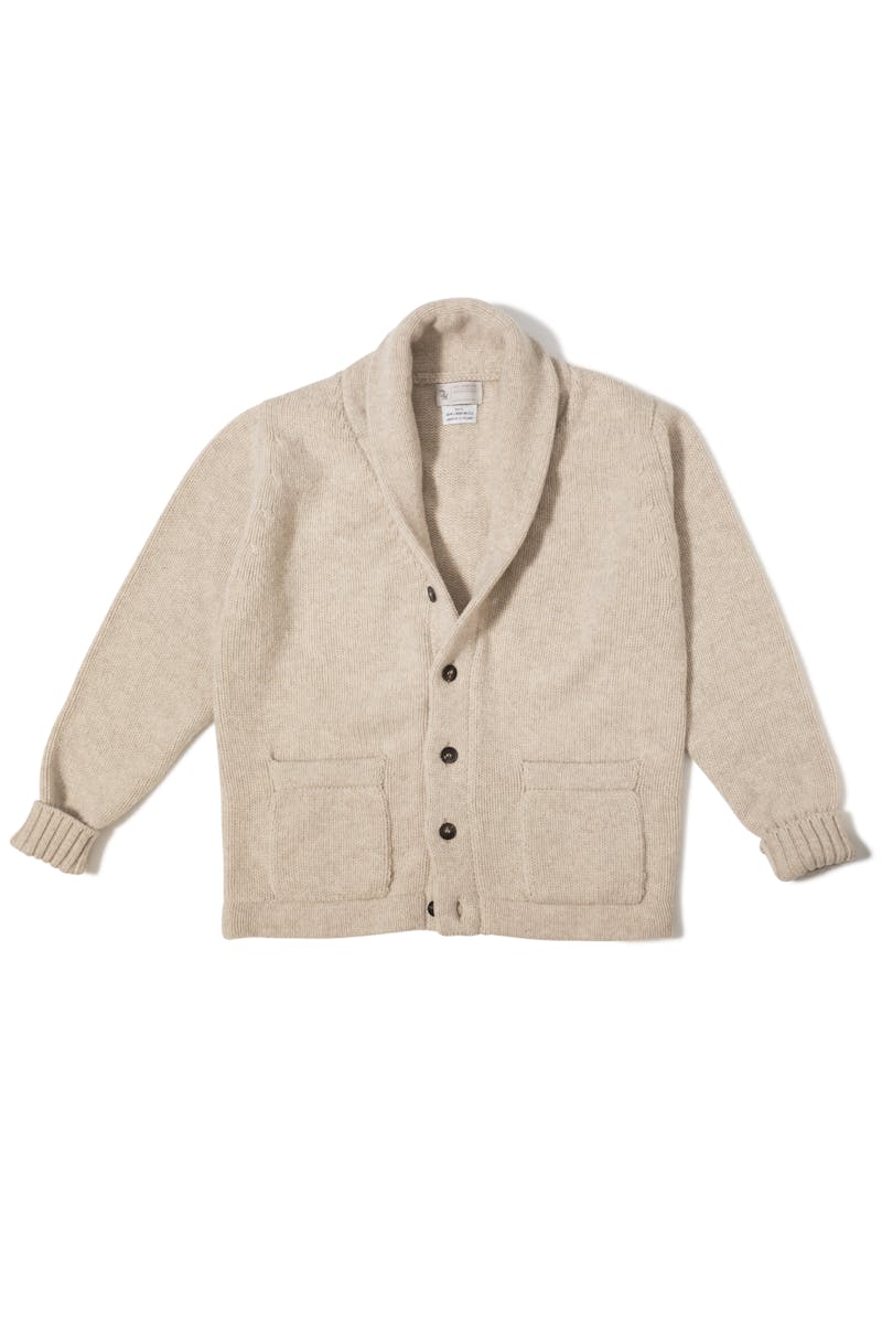 The Armoury Beige Lambswool Collegiate Shawl Collar Cardigan