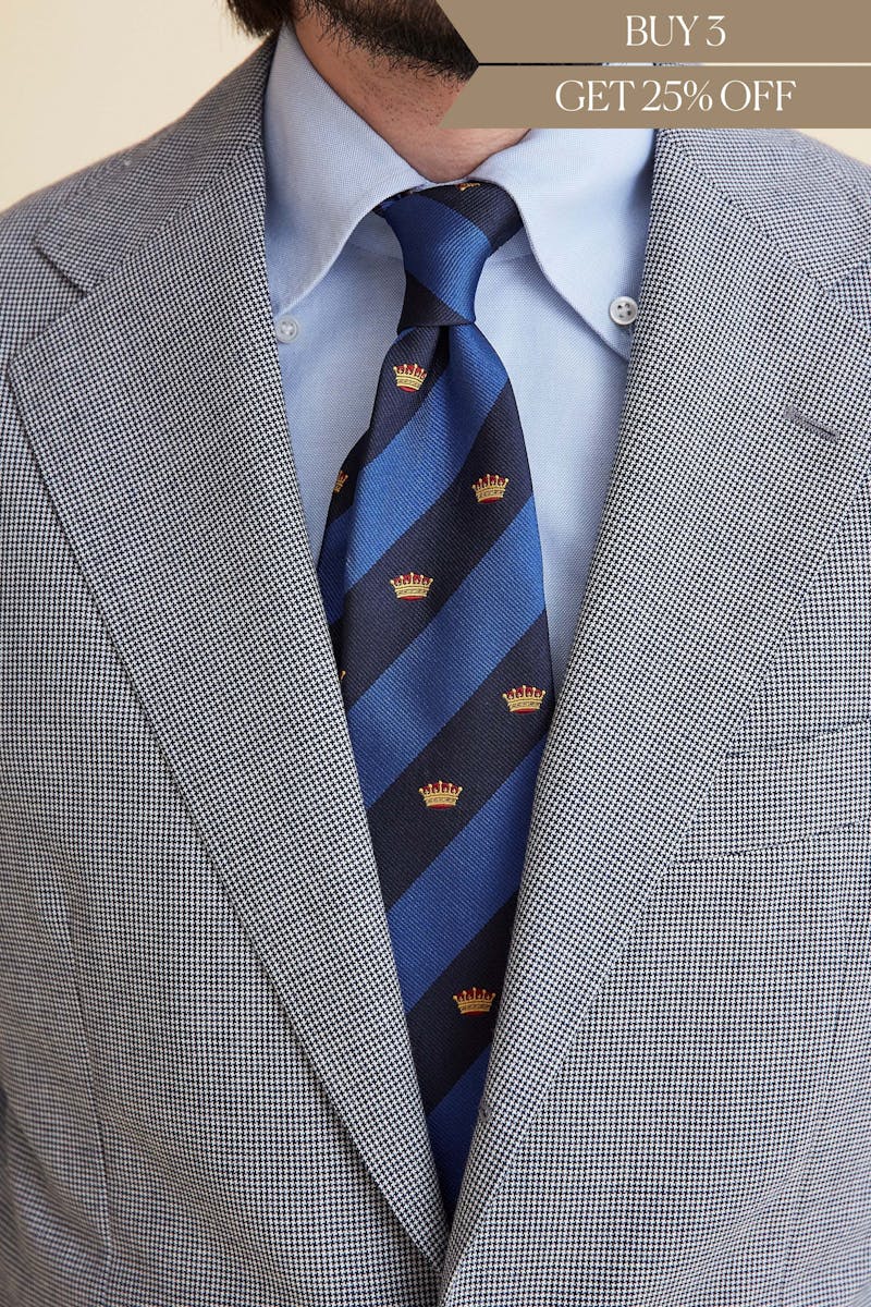 Drake's Blue and Navy Stripe Crown Silk Tie