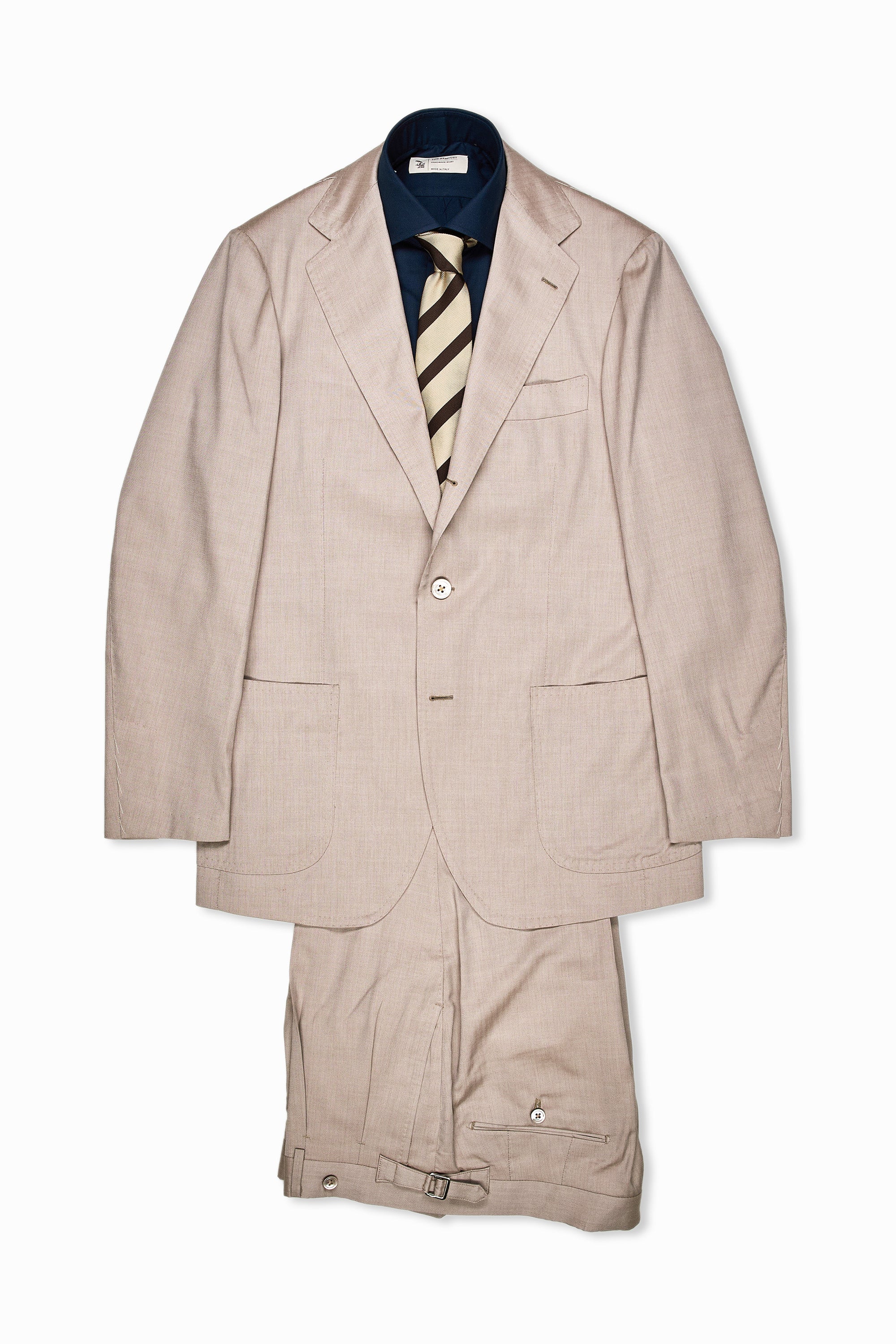 Ring Jacket Meister Model 308FH/178H Beige Herringbone Wool/Cotton/Silk Suit