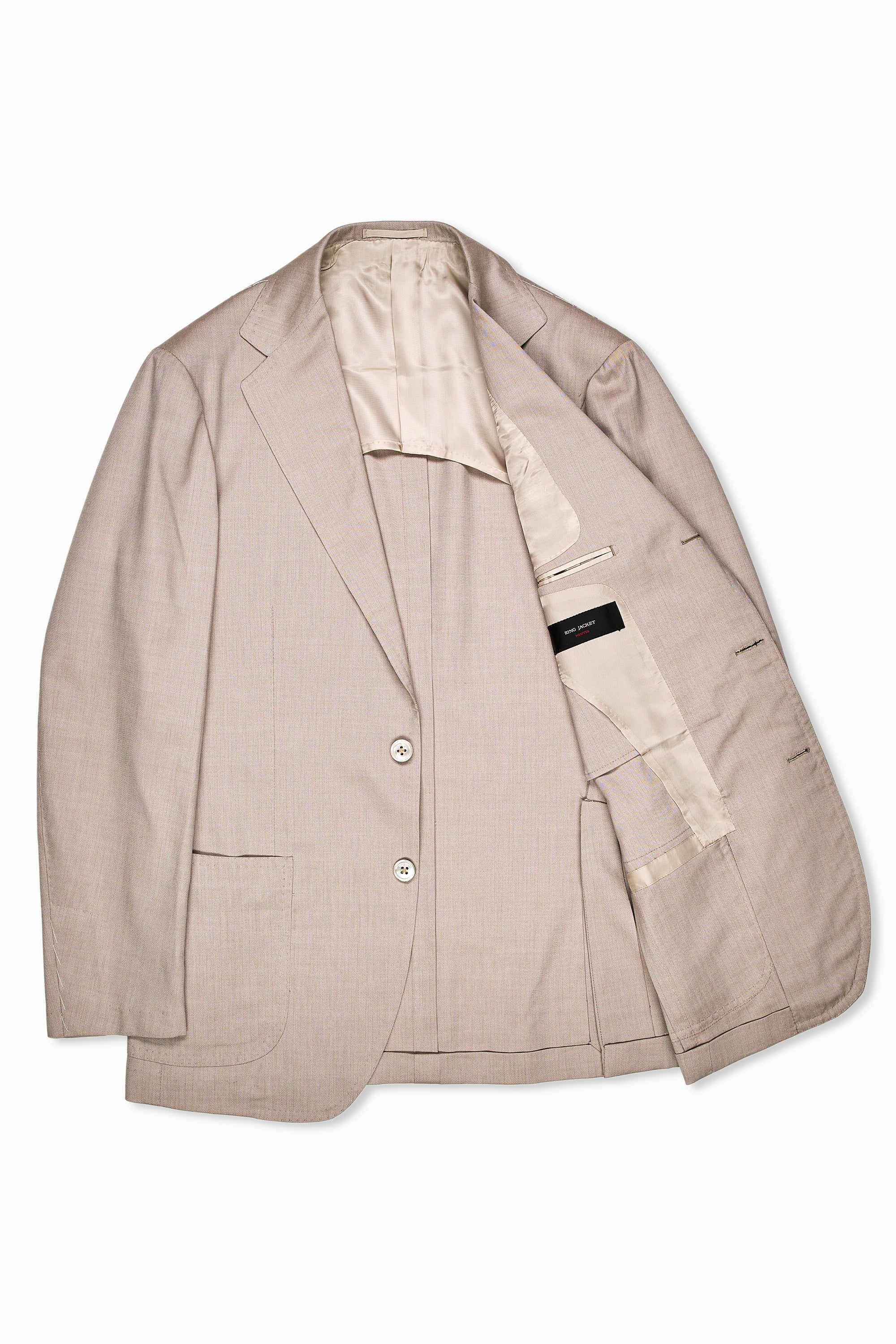 Ring Jacket Meister Model 308FH/178H Beige Herringbone Wool/Cotton/Silk Suit