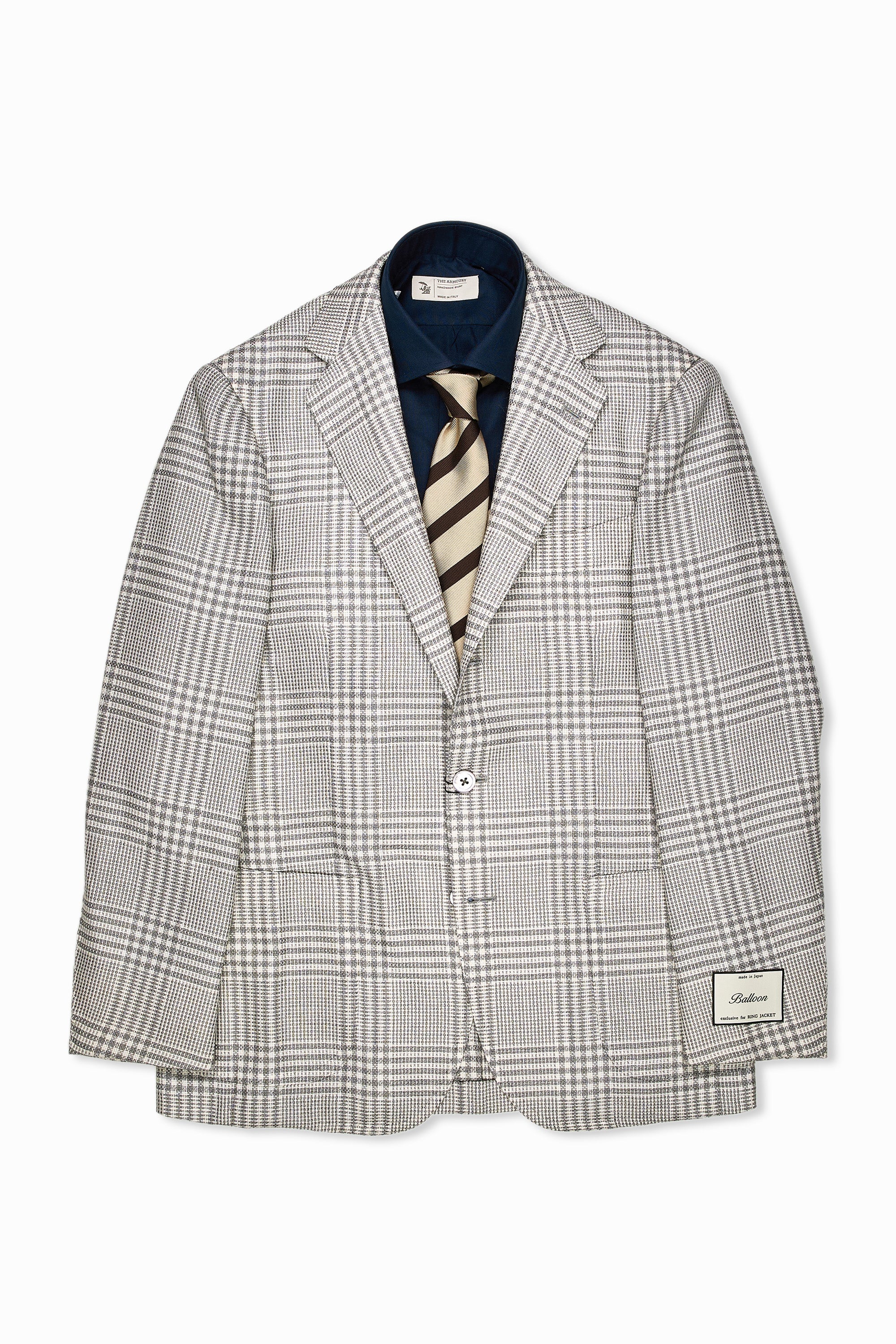 Ring Jacket Meister Model 254FH Grey with White Glencheck Wool/Silk Sport Coat