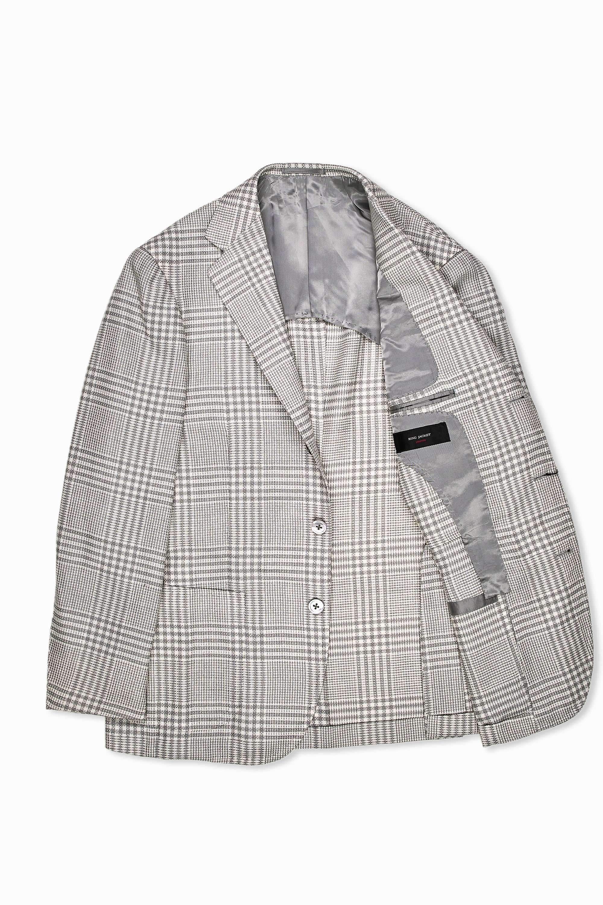 Ring Jacket Meister Model 254FH Grey with White Glencheck Wool/Silk Sport Coat