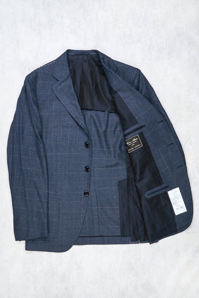 Cesare Attolini Blue Check Wool 3 Piece Suit