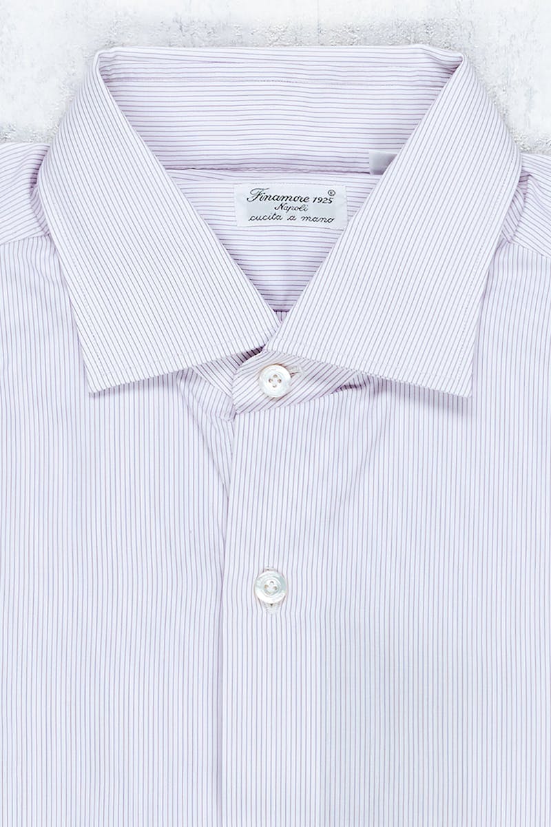 Finamore Purple Stripe Cotton Spread Collar Dress Shirt