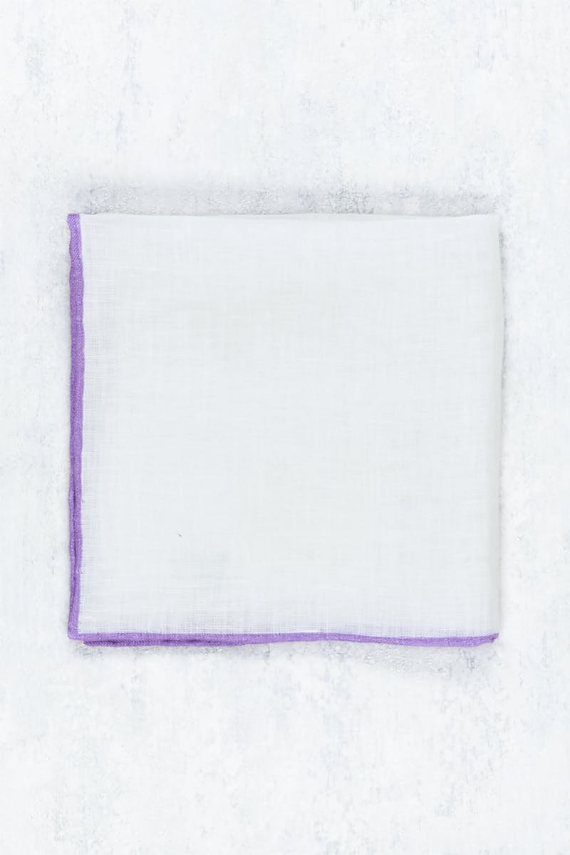 Finamore White with Purple Edge Linen Pocket Square