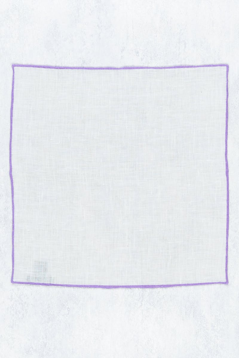 Finamore White with Purple Edge Linen Pocket Square