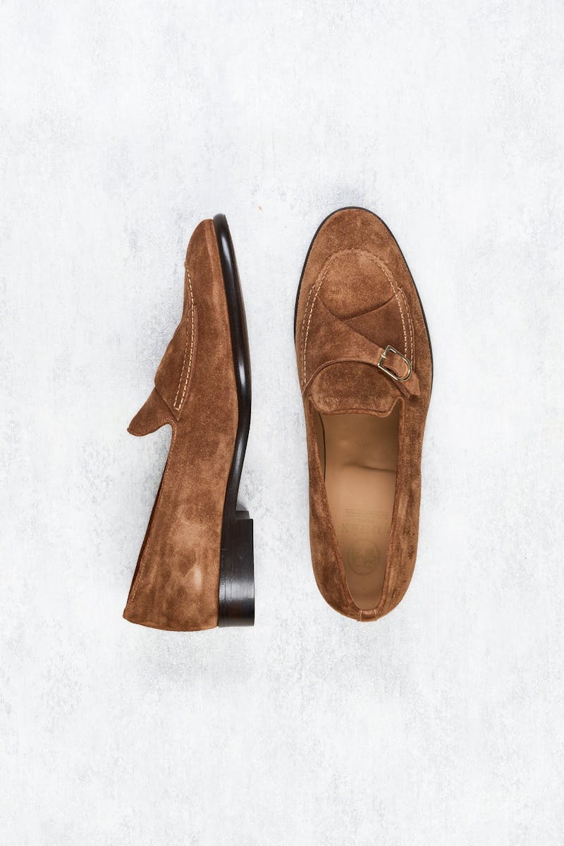 Edhen St.Louis Light Brown Suede Single-Monk Strap Loafers