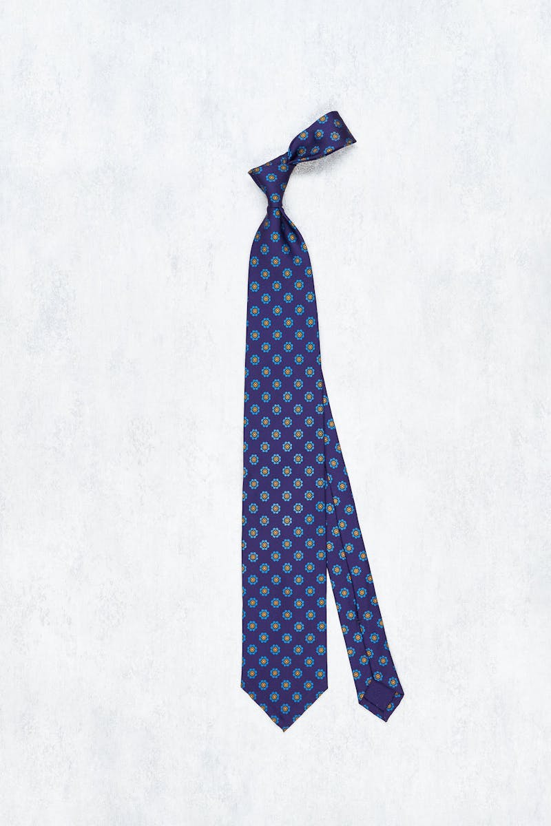 Petronius Purple with Blue/Orange Flower Silk 3-Fold Tie