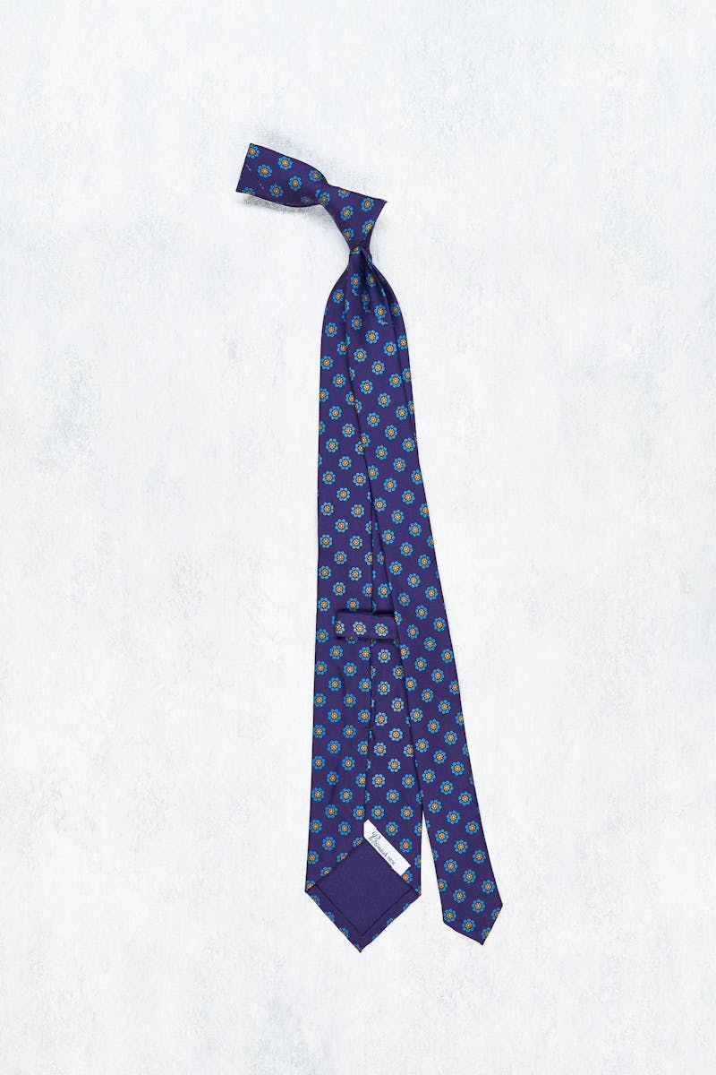 Petronius Purple with Blue/Orange Flower Silk 3-Fold Tie