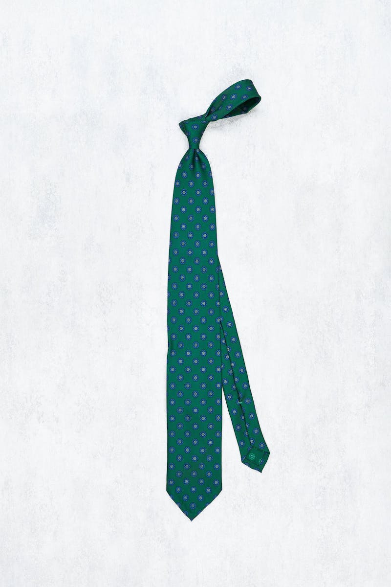 Petronius Green with Blue Flower Silk 3-Fold Tie