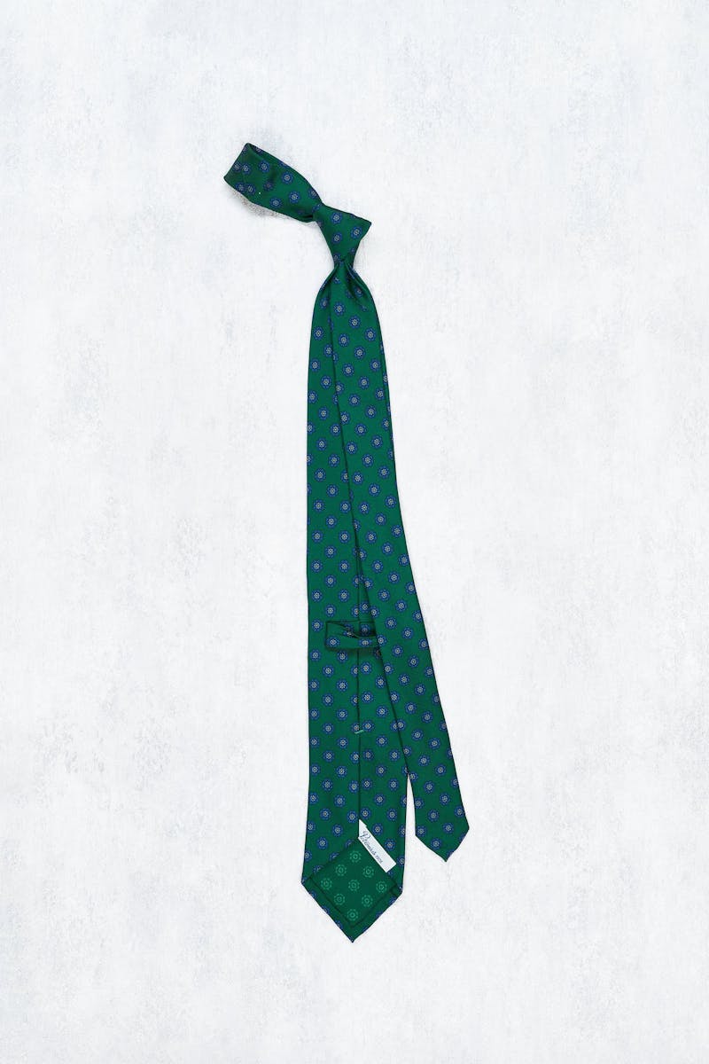 Petronius Green with Blue Flower Silk 3-Fold Tie