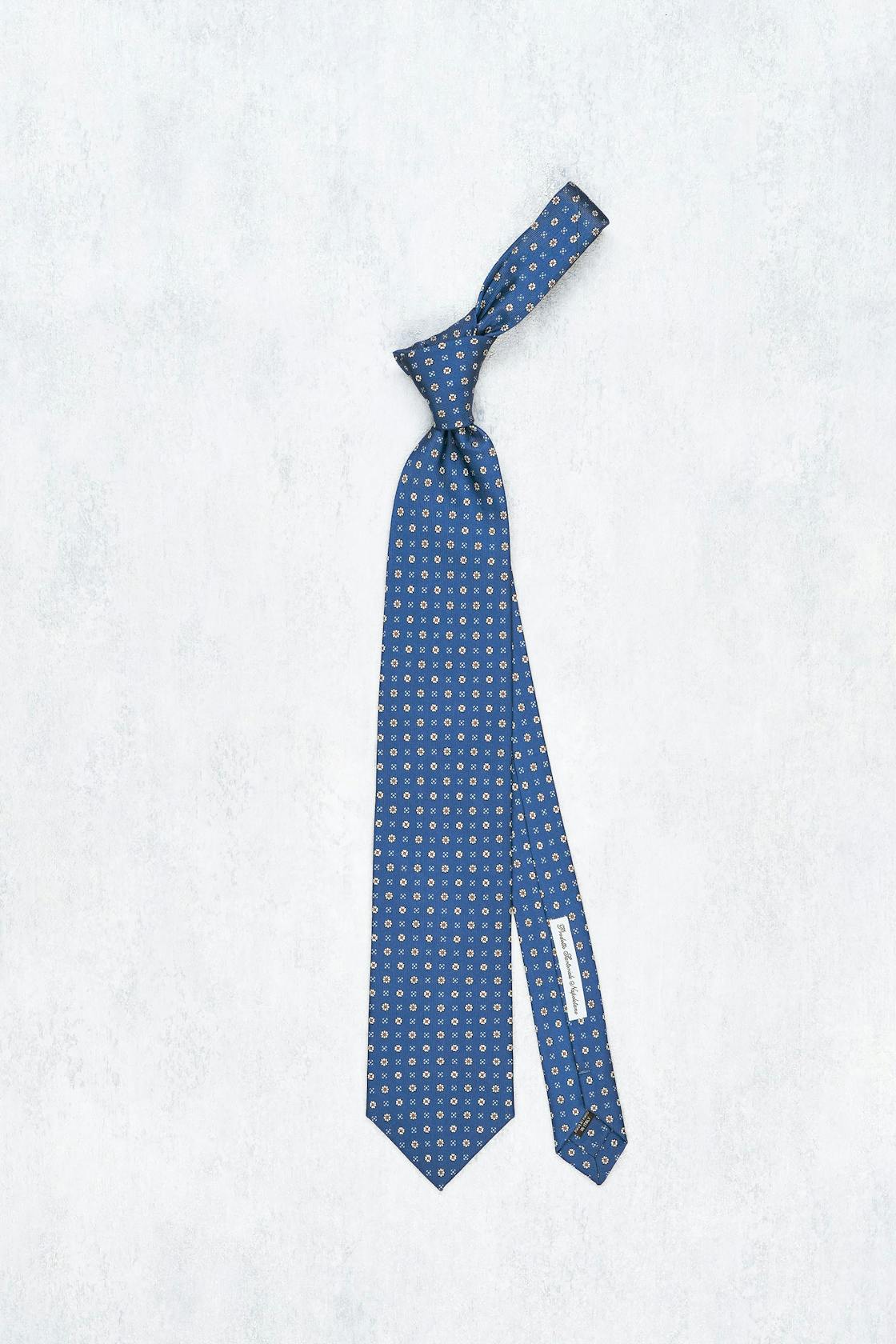 E. Marinella Blue with White/Orange 3-Fold Silk Tie