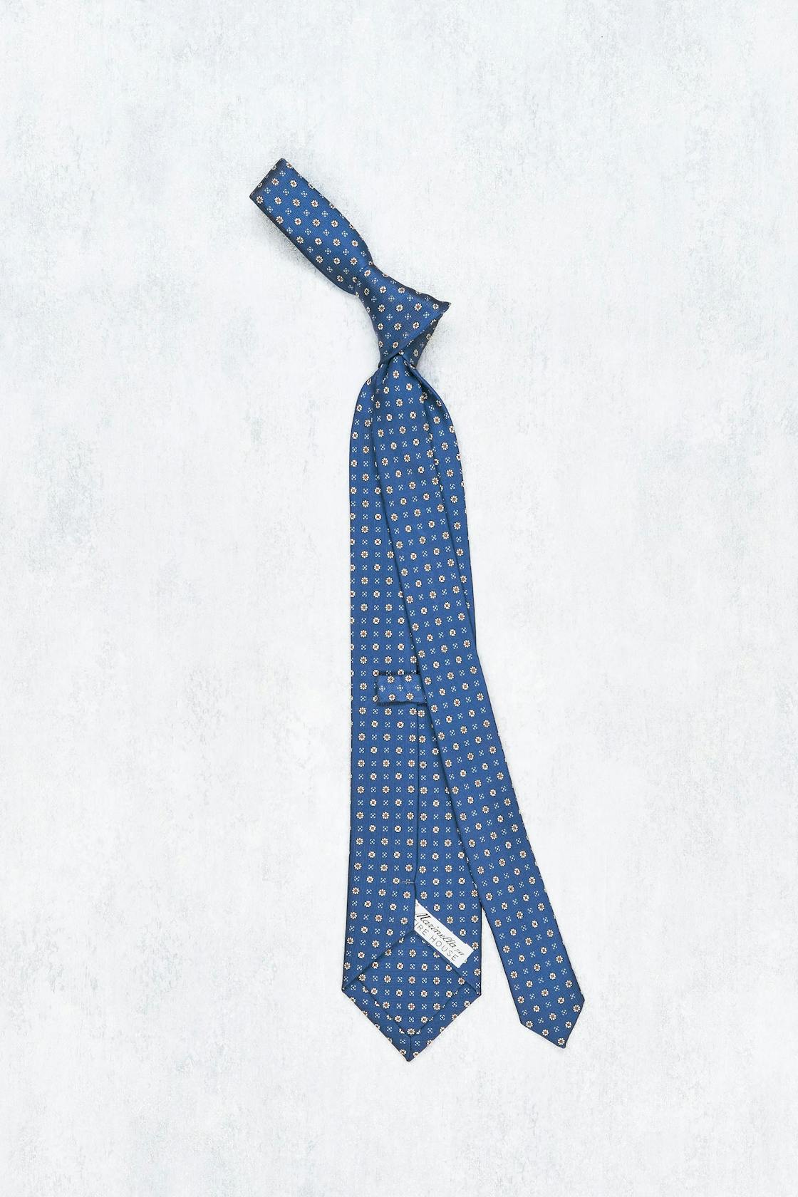 E. Marinella Blue with White/Orange 3-Fold Silk Tie