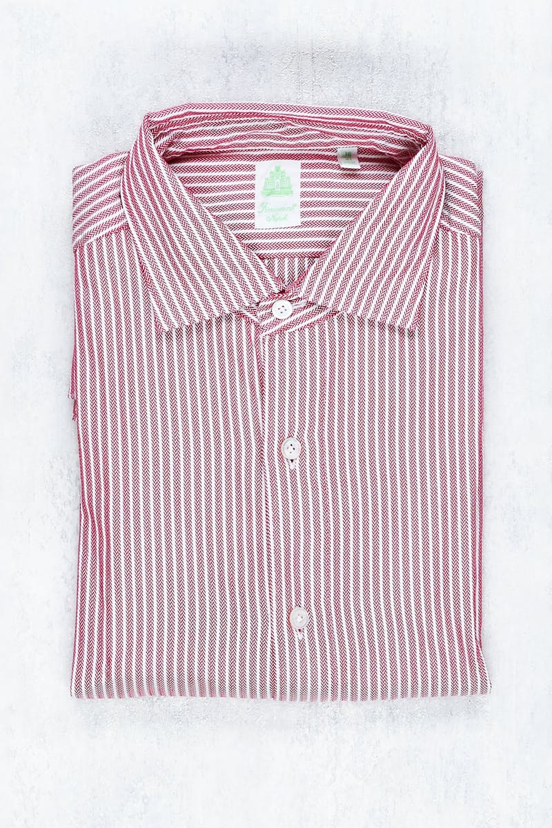 Finamore Red/White Stripe Cotton Spread Collar Shirt