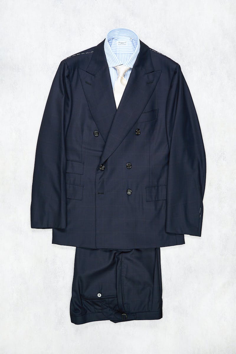 Cesare Attolini Navy/Black Check Wool DB Suit