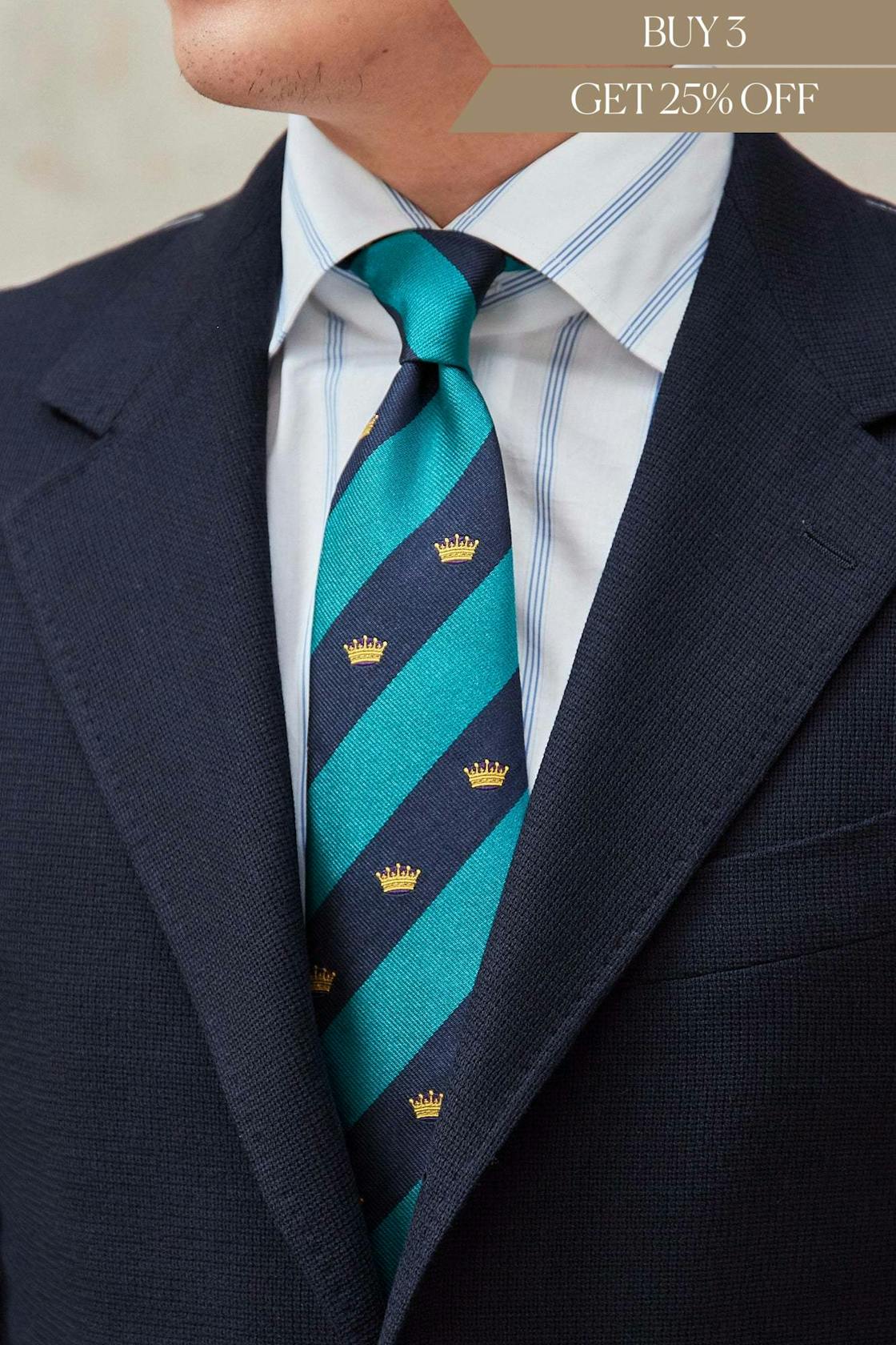 Drake's Peacock and Navy Stripe Crown Silk Tie