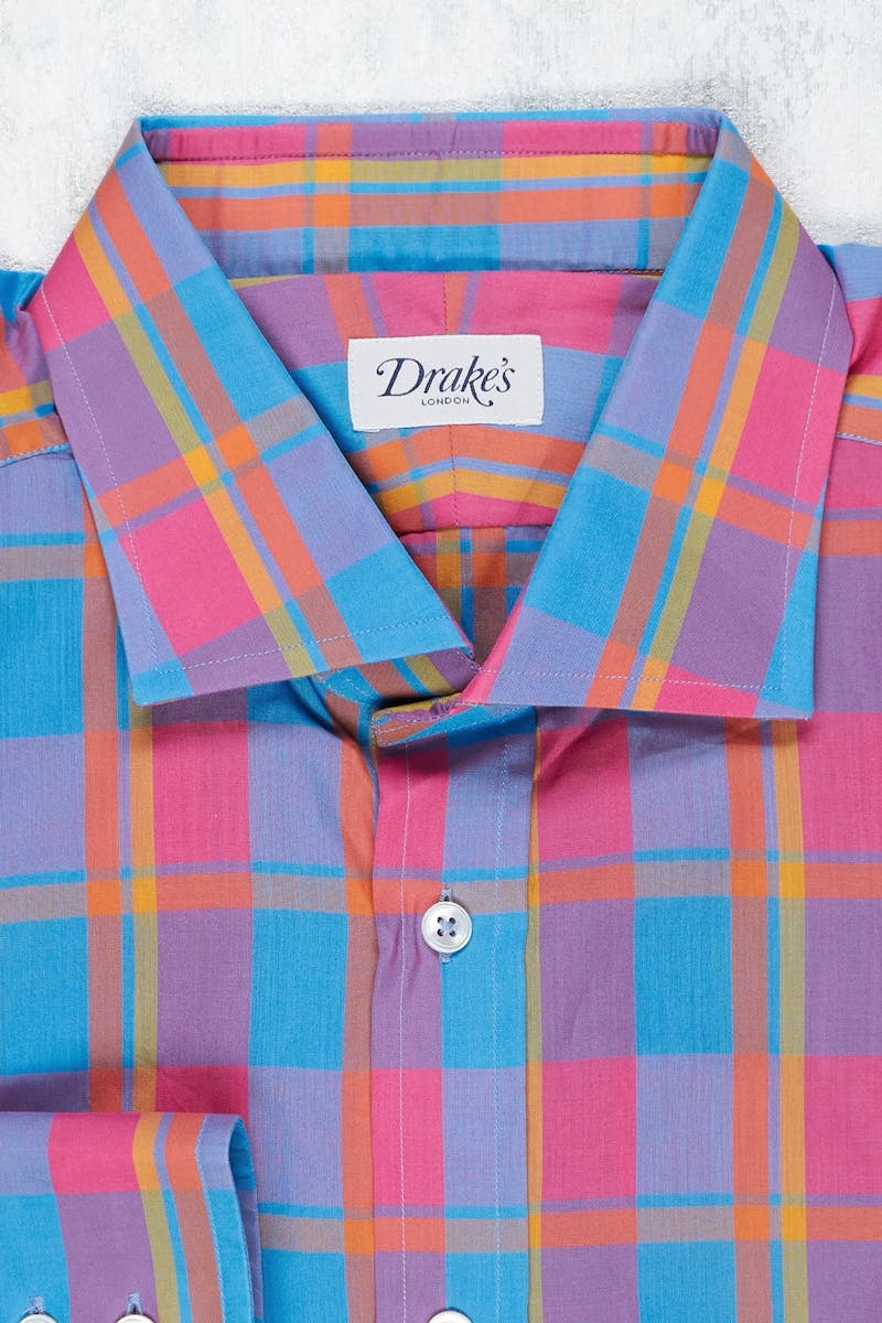 Drake's Pink/Blue Check Carlo Riva Cotton Shirt