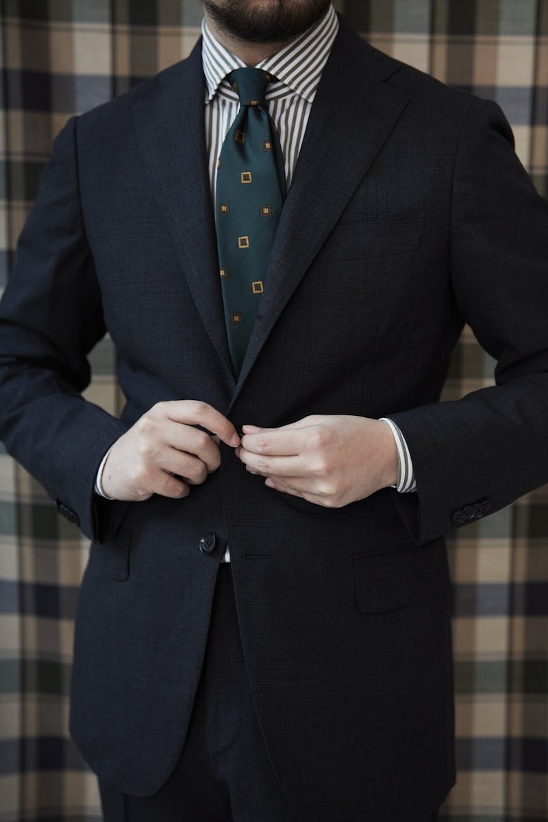 Ring Jacket 184 Charcoal Glen Check Wool Suit