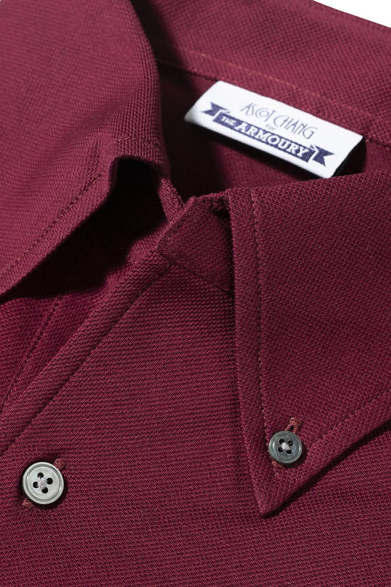 The Armoury by Ascot Chang Burgundy Long Sleeve Button Down Polo