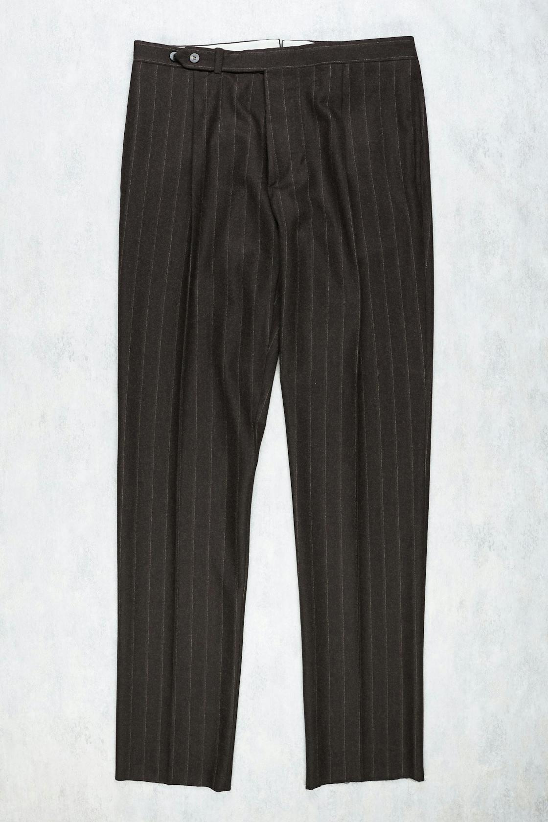 Orazio Luciano Brown Vintage Flannel Stripe Double Breast Suit