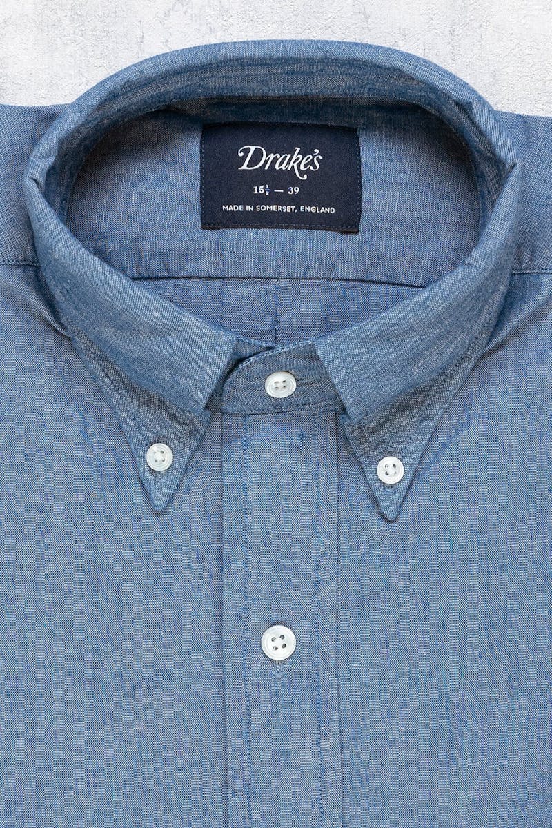 Drake's Blue Cotton Button Down Shirt