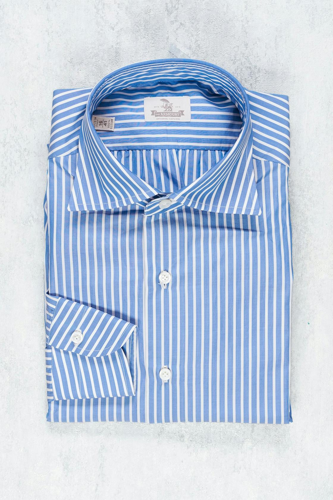 The Armoury Blue with White Butcher Stripe Carlo Riva Cotton Shirt