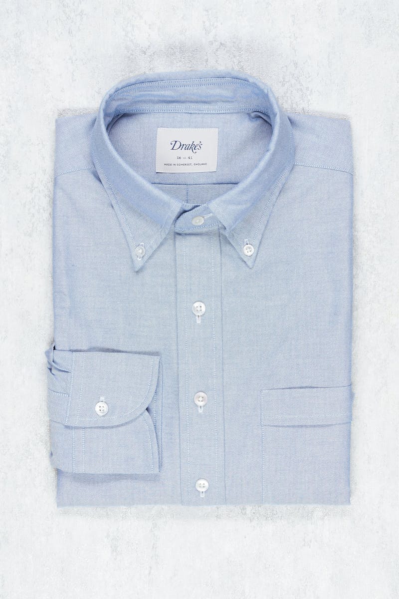 Drake's Blue Oxford Cotton Shirt