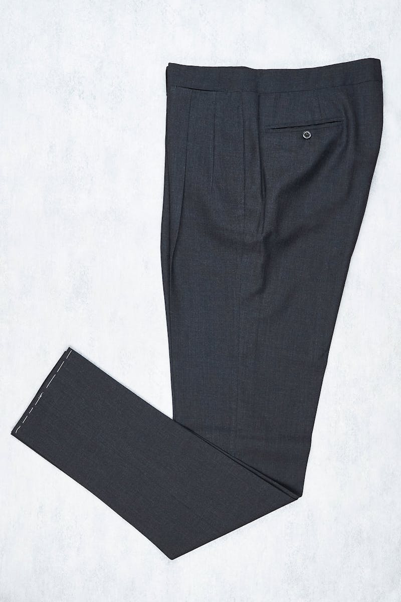 Ambrosi Dark Grey Worsted Wool Double-pleat Trousers