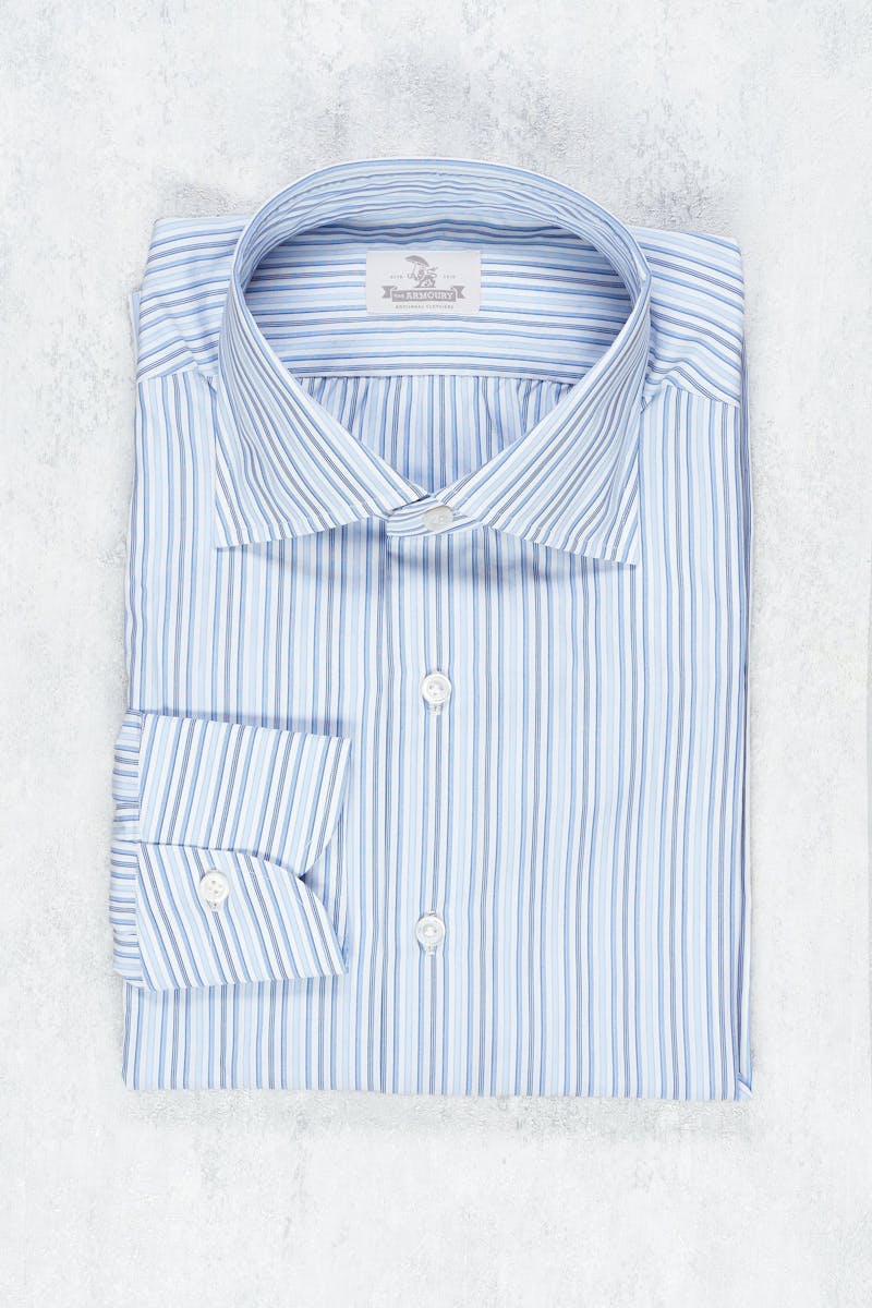 The Armoury Blue Vintage Multi-Stripe Spread Collar Cotton Shirt