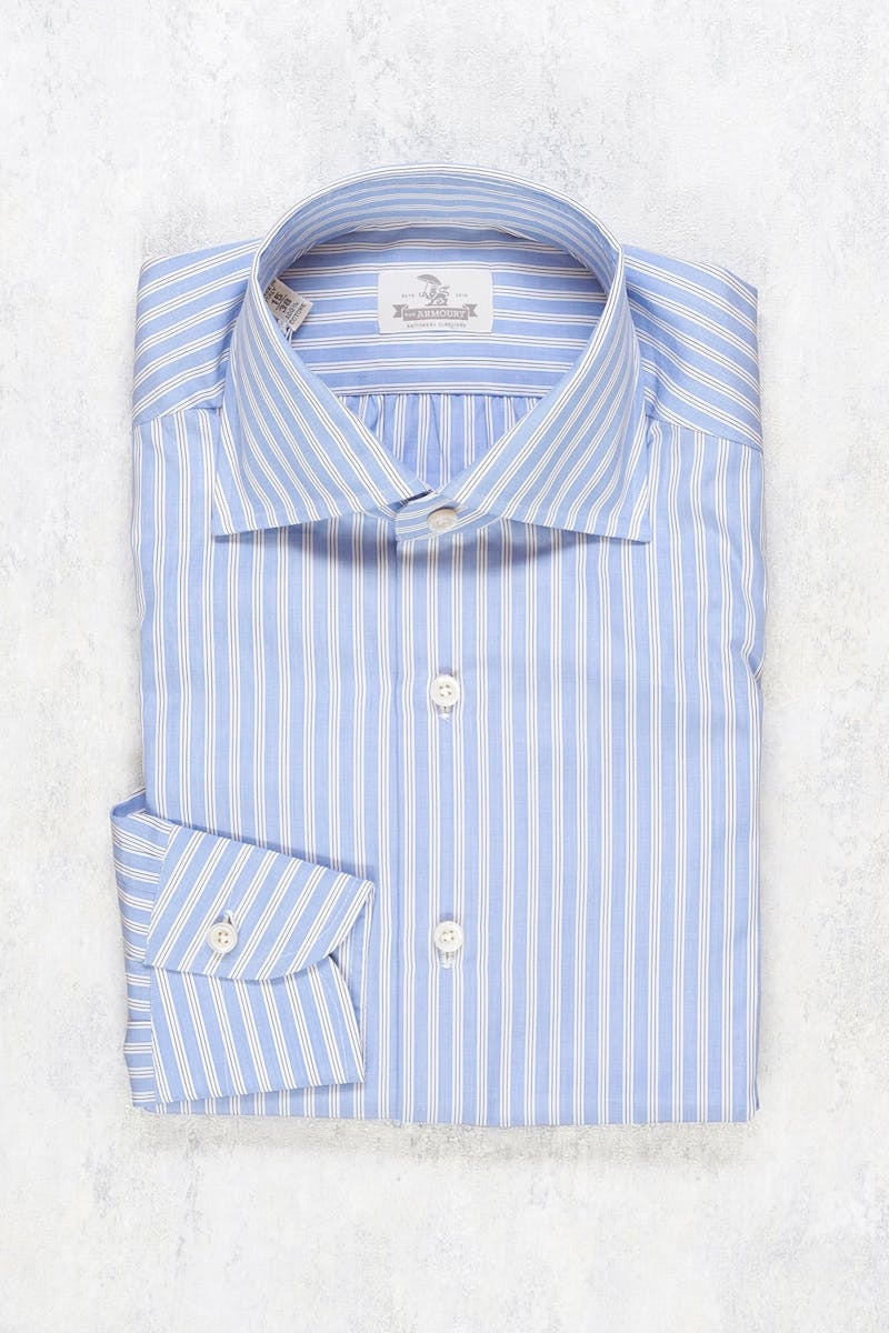 The Armoury Blue with White Stripe Cotton Spread Collar Shirt