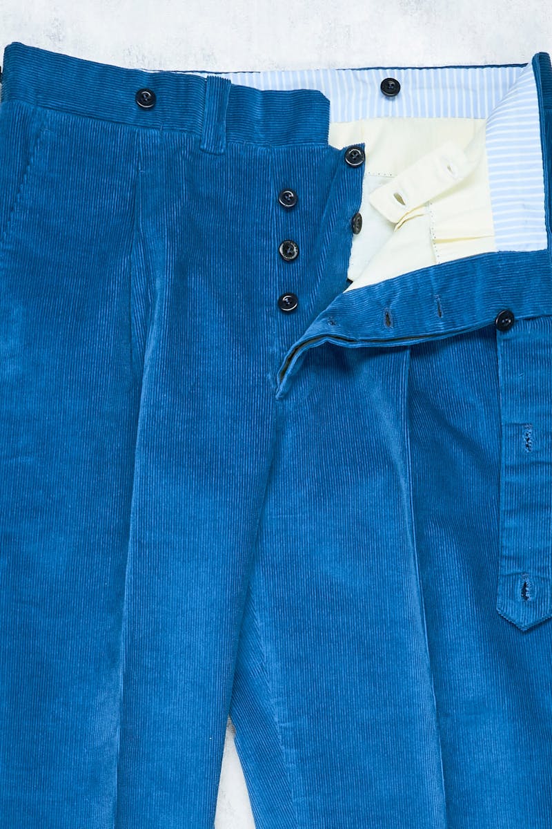 Ambrosi H&S 187001 Blue Corduroy Single-pleat Trousers