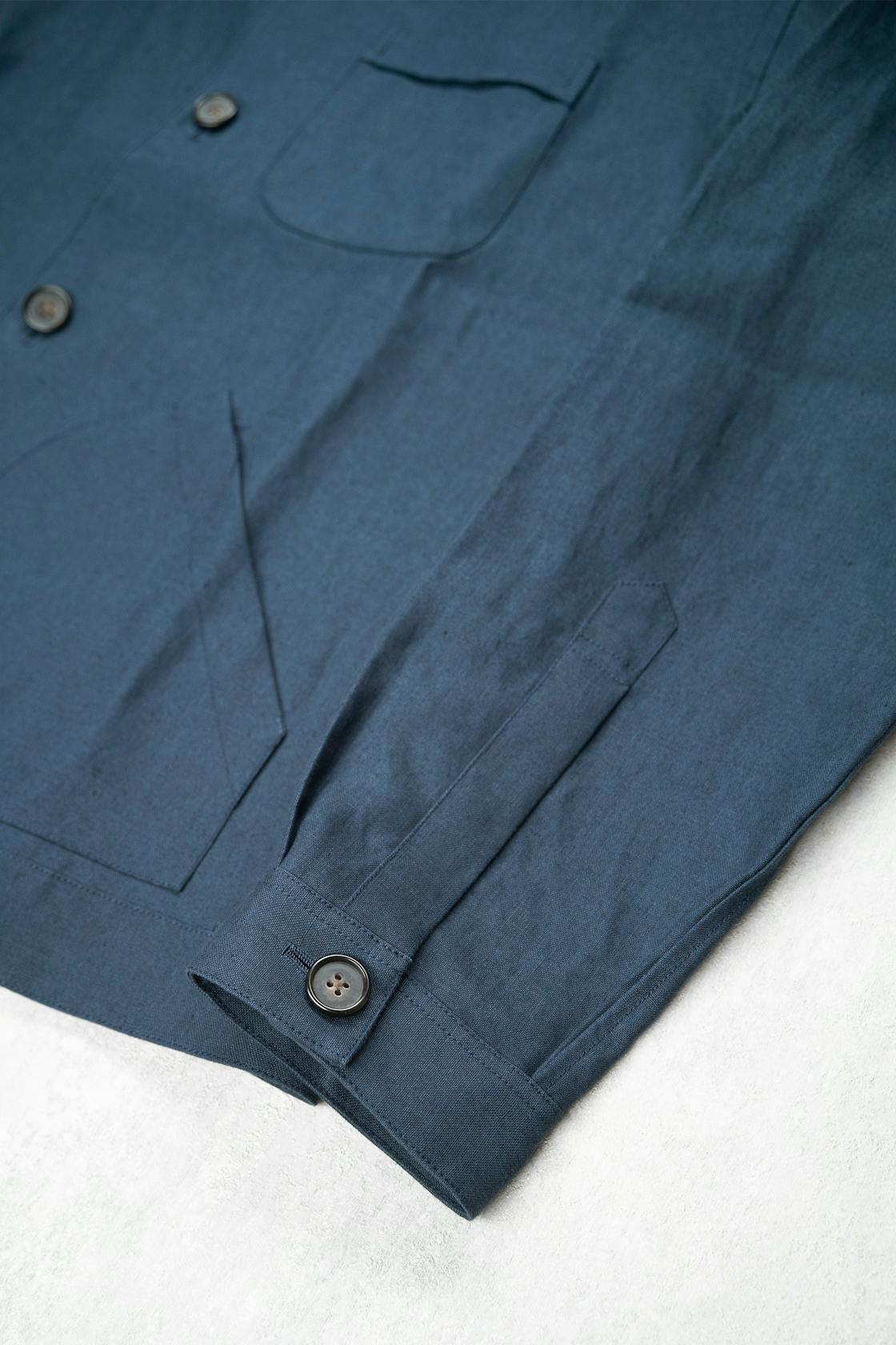 The Armoury by Ascot Chang 11-A006 Blue Linen 3-Pocket Blouson