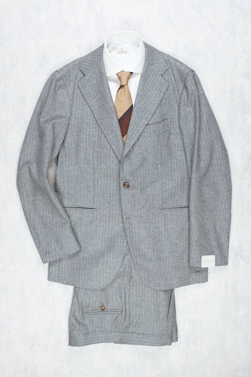 Orazio Luciano Light Grey Wool Flannel Stripe Suit