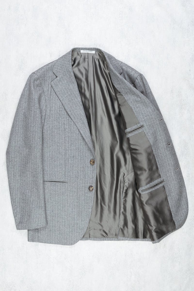 Orazio Luciano Light Grey Wool Flannel Stripe Suit