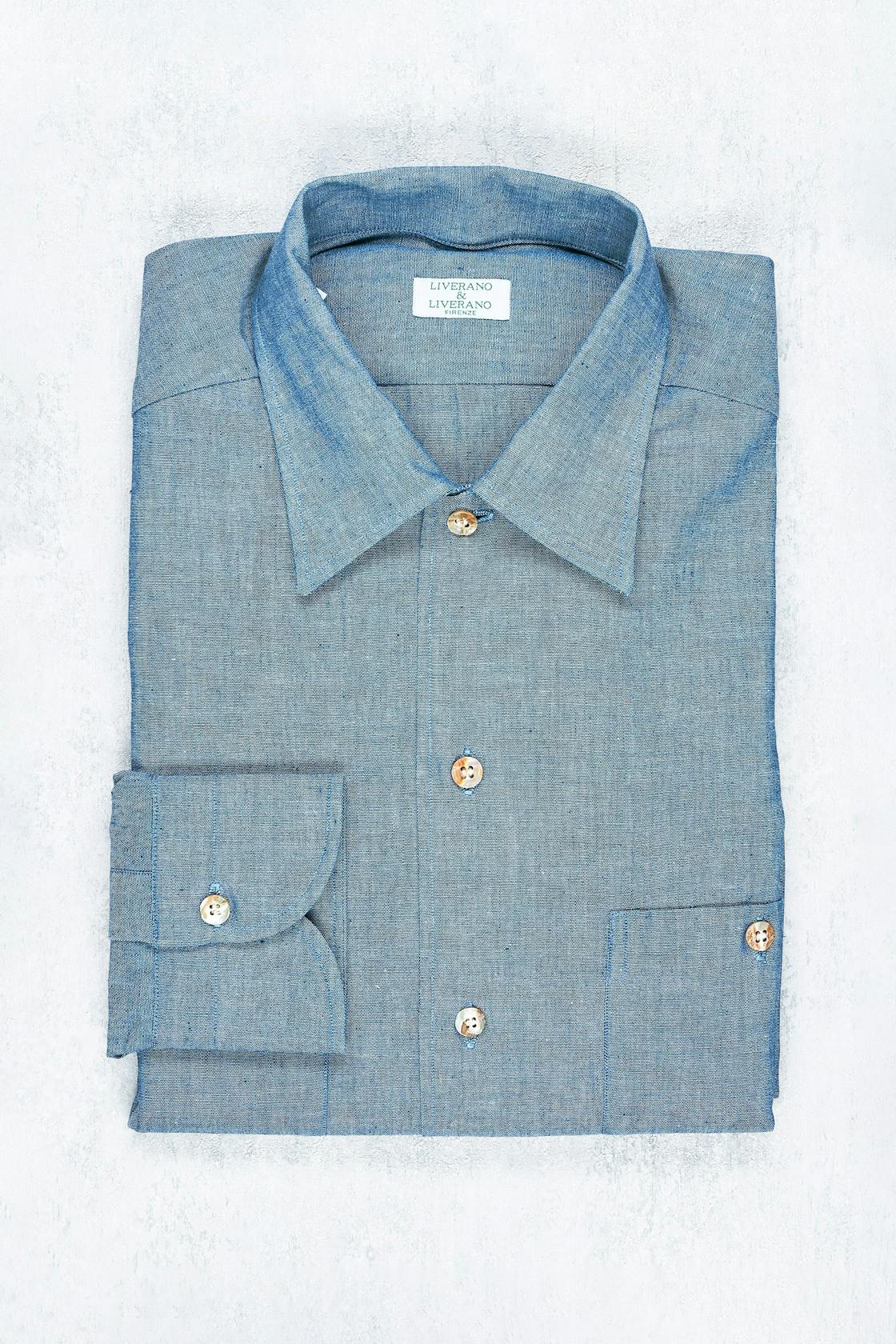 Liverano & Liverano Blue Taka Denim Chambray Spread Collar Shirt
