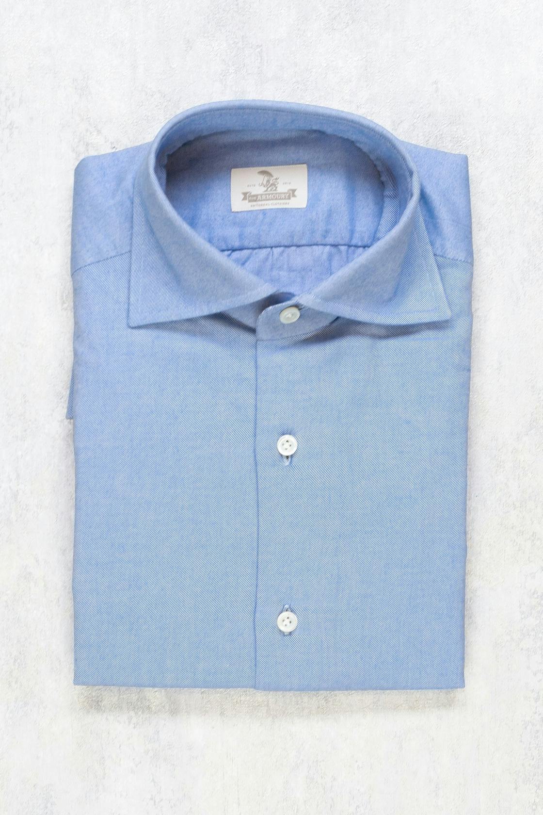 The Armoury Blue Twill Winter Cotton Spread Collar Shirt