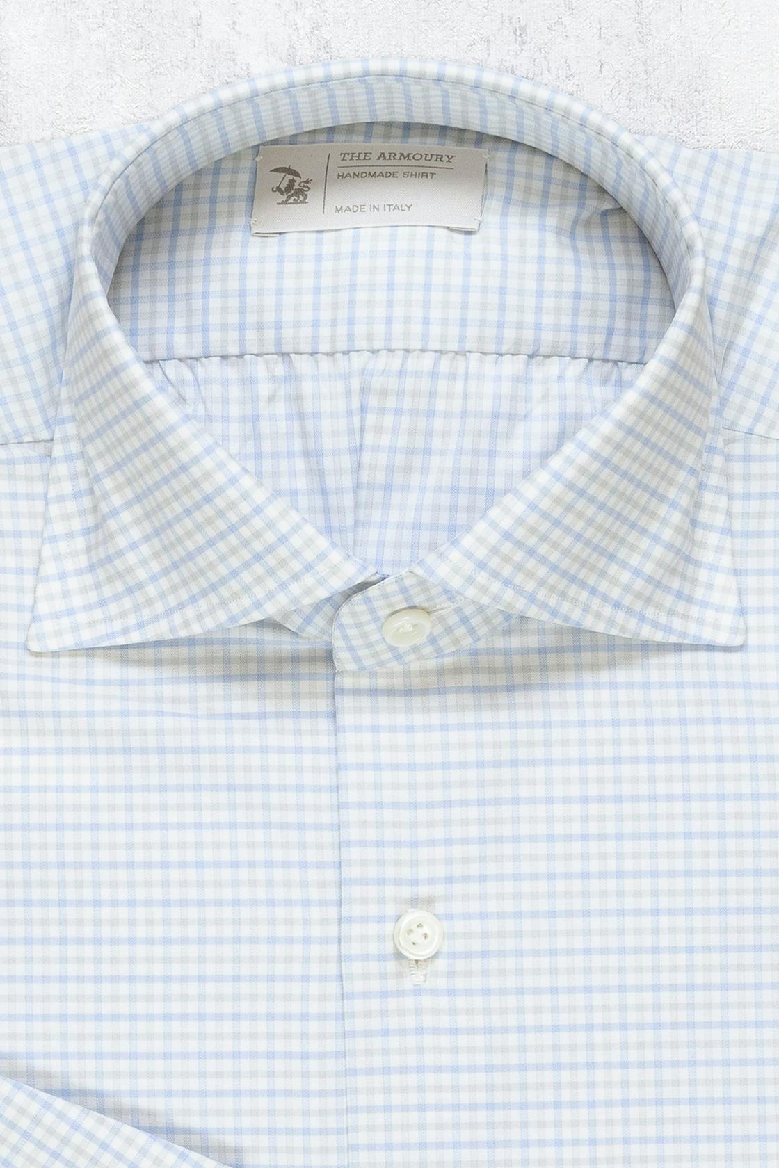 The Armoury Blue Grey Twill Check Cotton Spread Collar Shirt