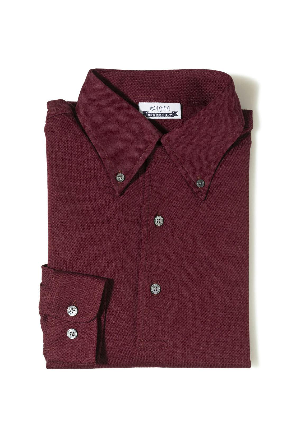 The Armoury by Ascot Chang Burgundy Long Sleeve Button Down Polo