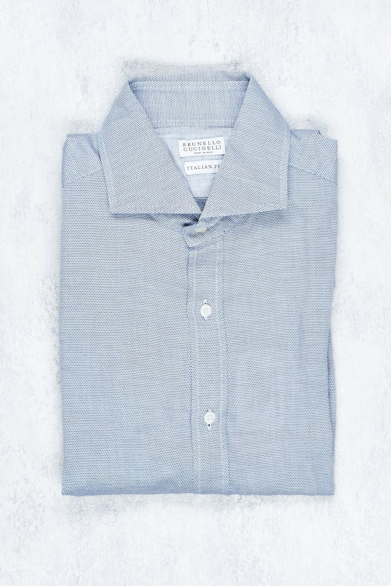 Brunello Cucinelli Blue Cotton Spread Collar Shirt