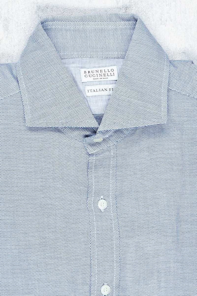 Brunello Cucinelli Blue Cotton Spread Collar Shirt