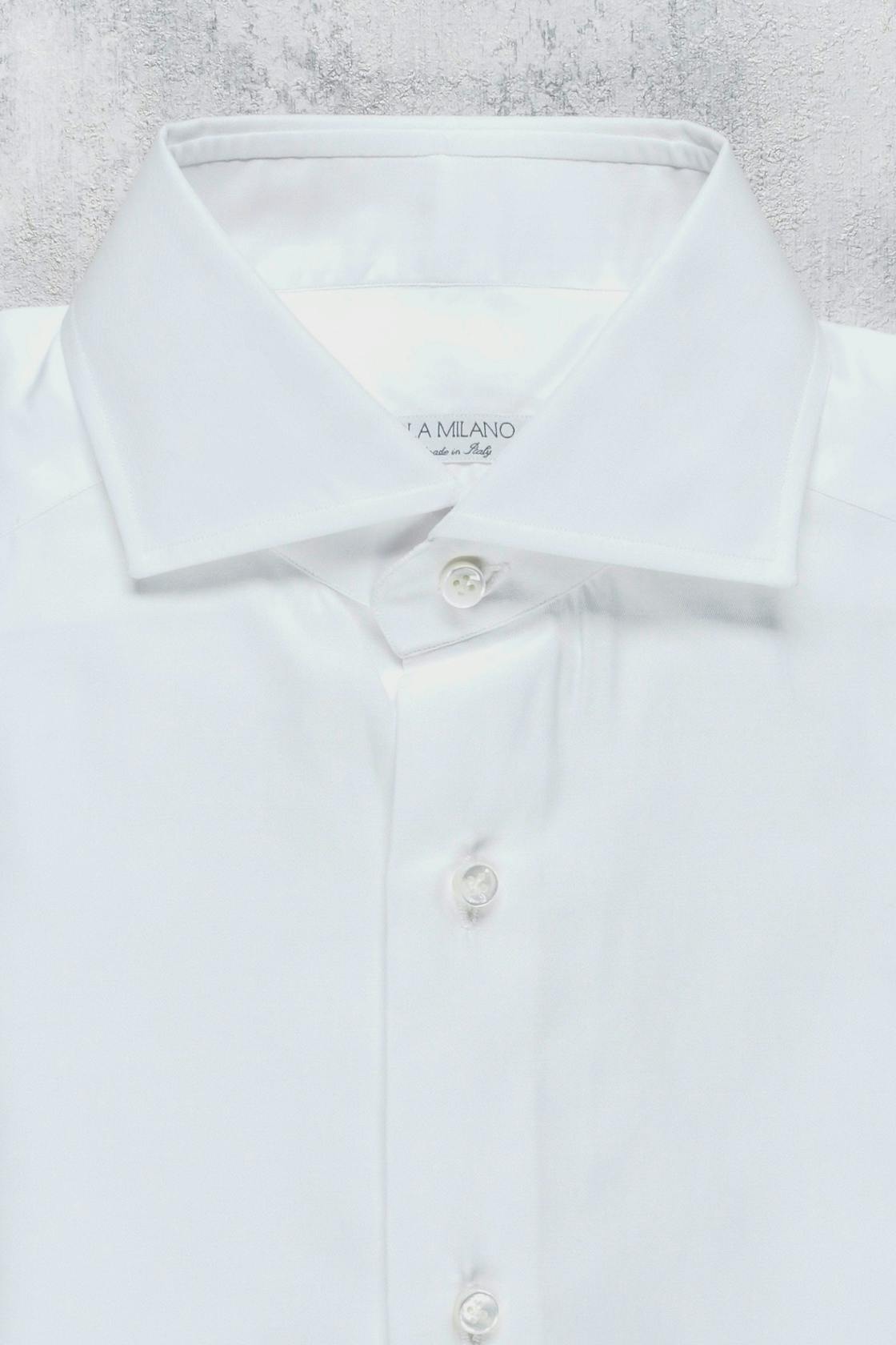 Viola Milano White Cotton Spread Collar Button Up Shirt