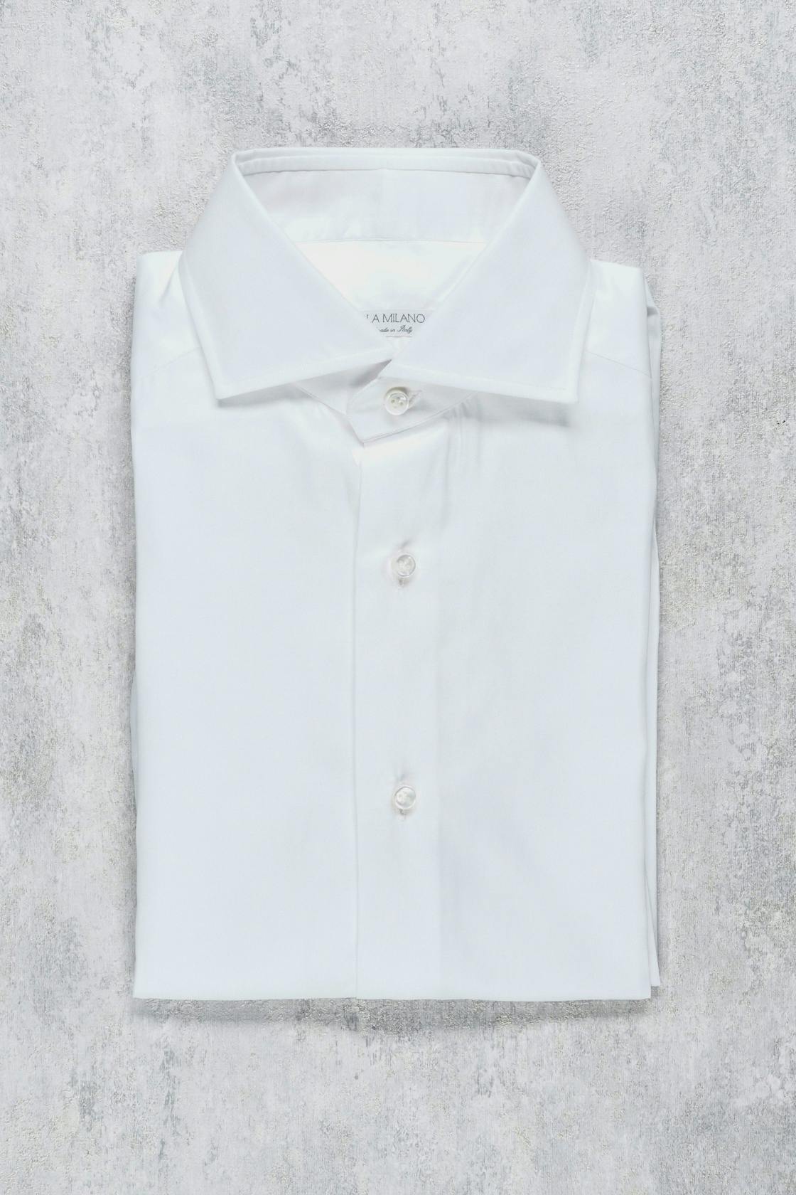 Viola Milano White Cotton Spread Collar Button Up Shirt